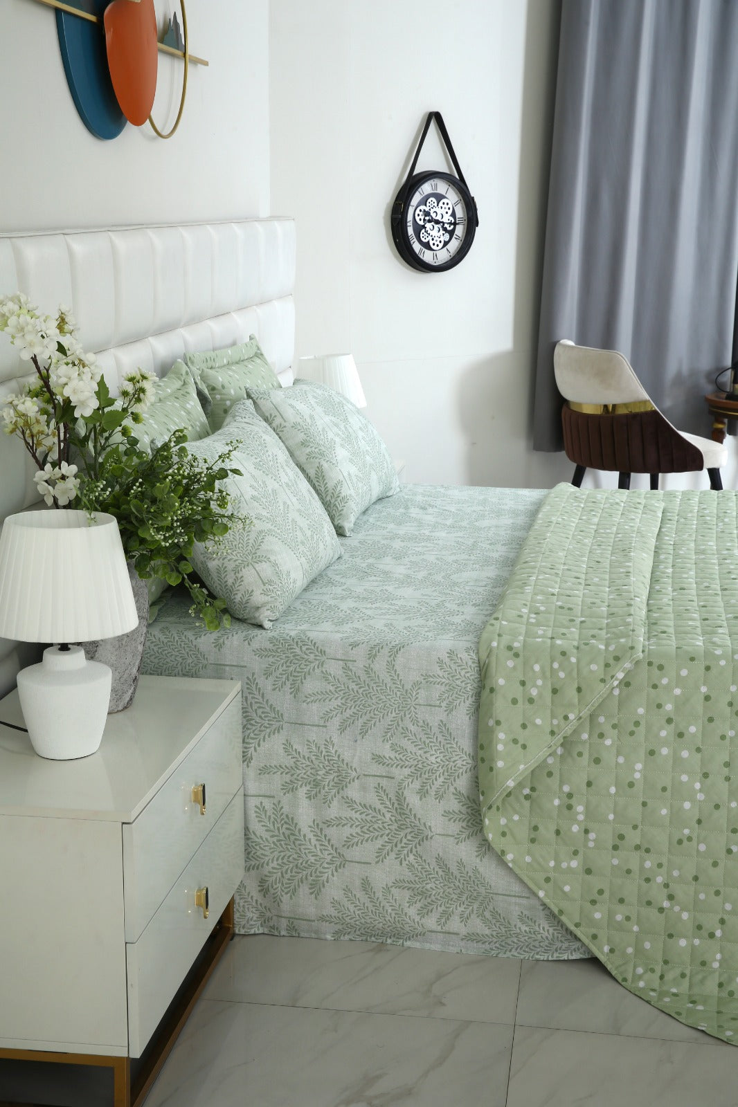 6 PCs Luxury Bed Spread Set-Mint Leafs Bed Spread Apricot