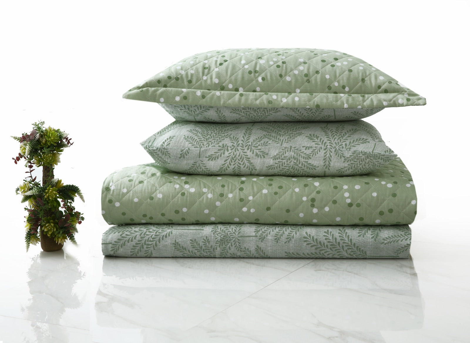 6 PCs Luxury Bed Spread Set-Mint Leafs Bed Spread Apricot