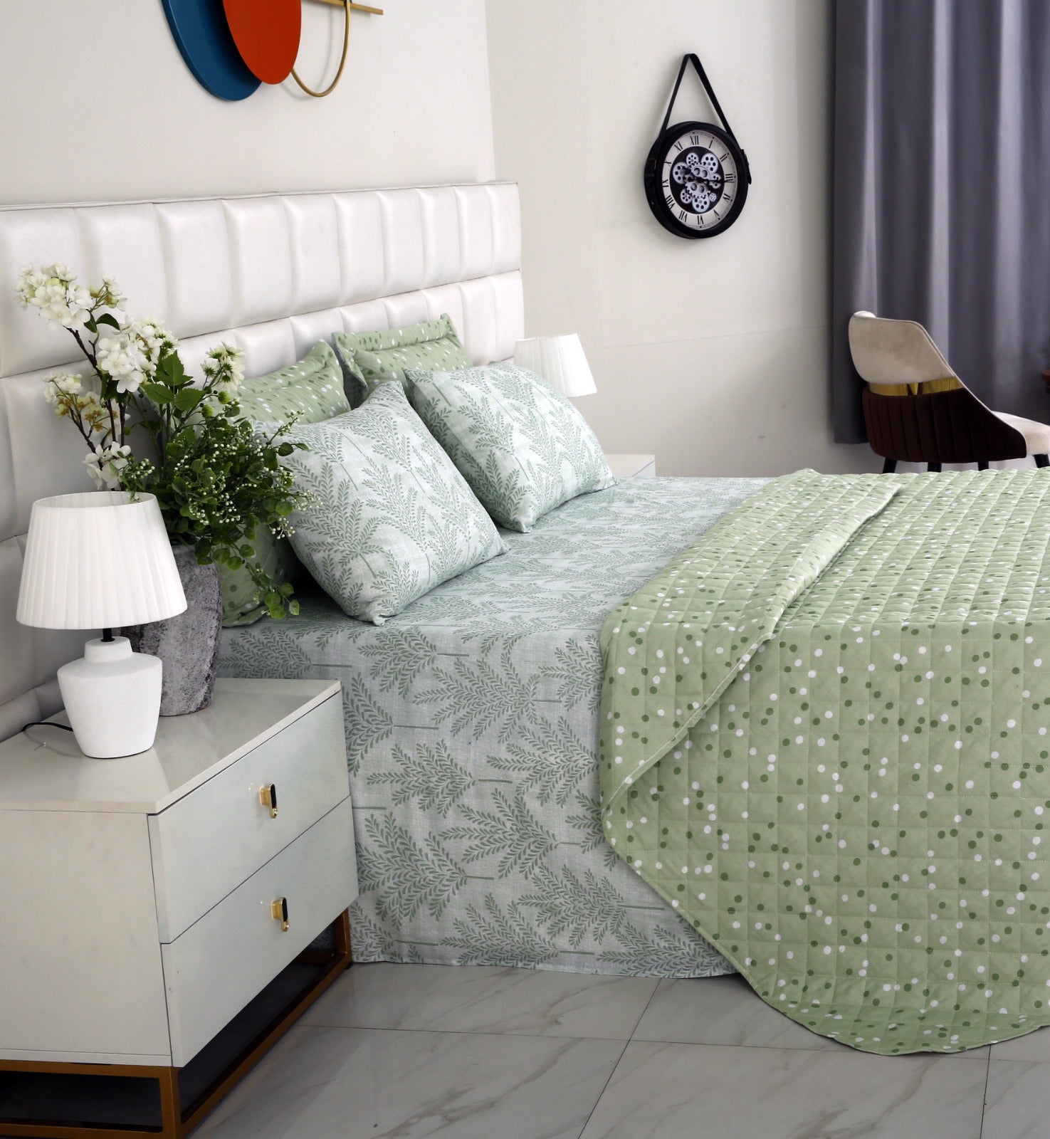 6 PCs Luxury Bed Spread Set-Mint Leafs Bed Spread Apricot