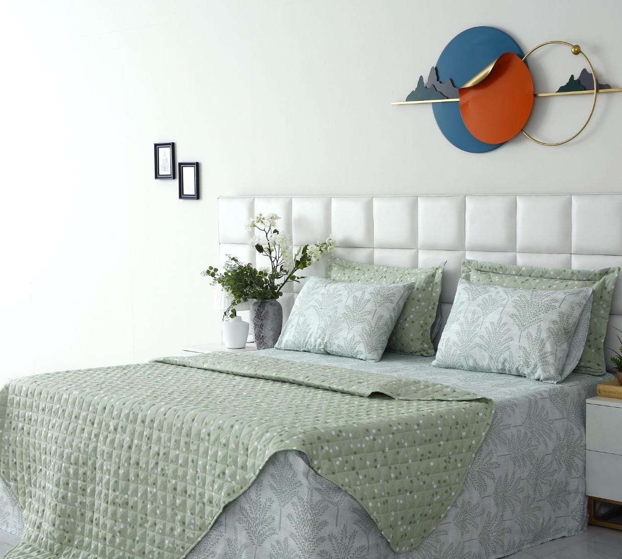 6 PCs Luxury Bed Spread Set-Mint Leafs Bed Spread Apricot