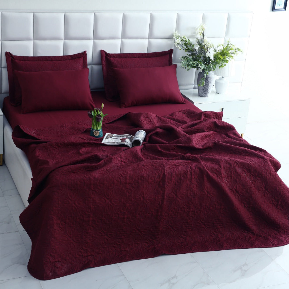 6 PCs Luxury Bed Spread Set-Plum Bed Spread Apricot