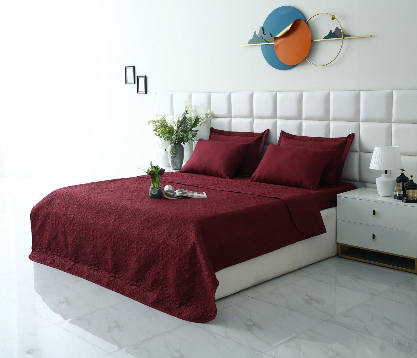6 PCs Luxury Bed Spread Set-Plum Bed Spread Apricot
