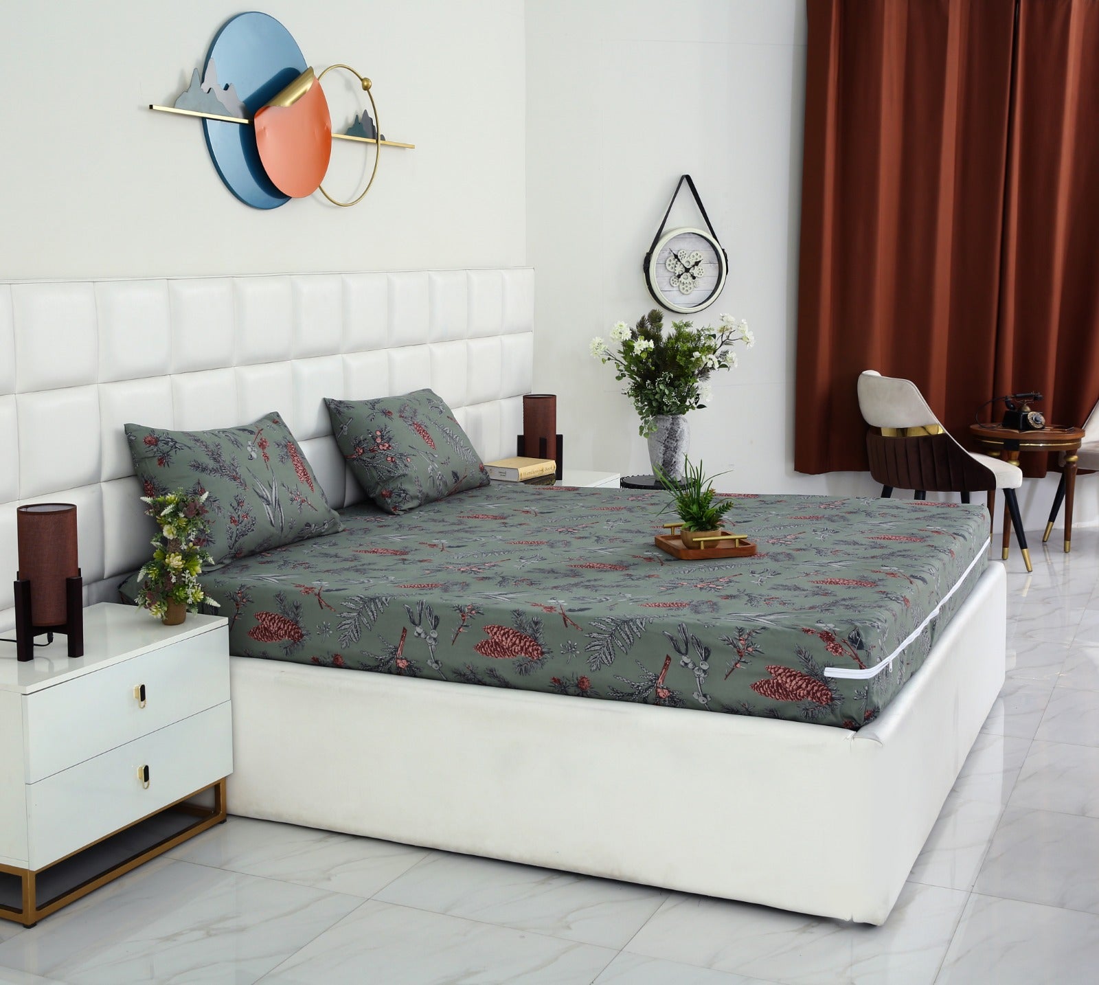 Zipper Mattress Cover Printed-Summer Slumber Protectors Apricot