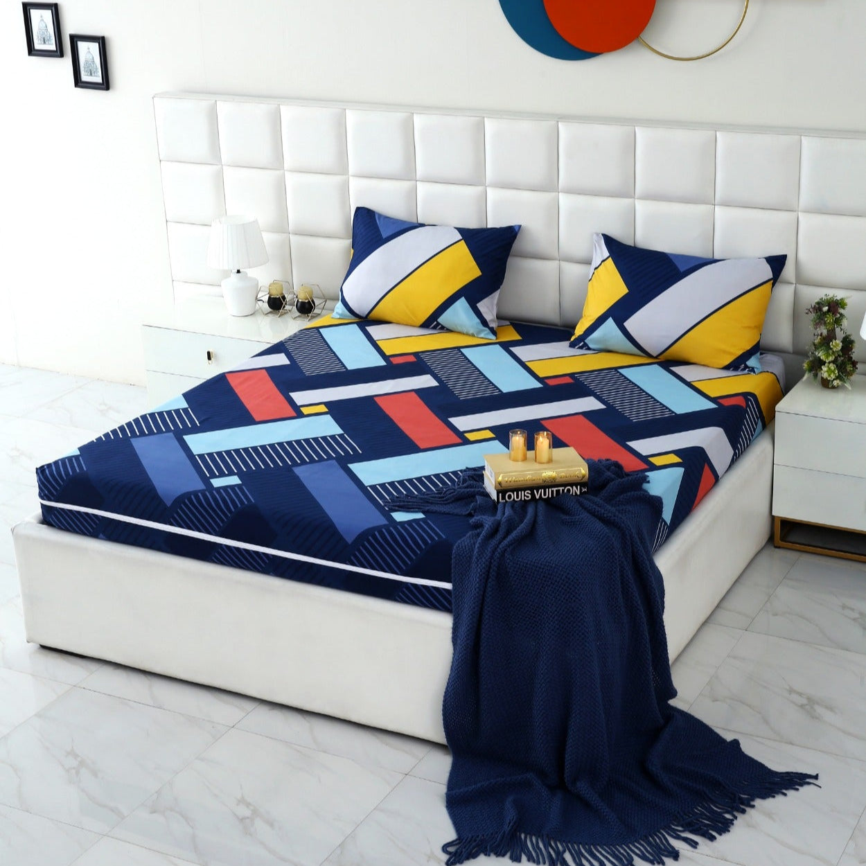 Zipper Mattress Cover Printed-Zig Zag Rainbow Protectors Apricot