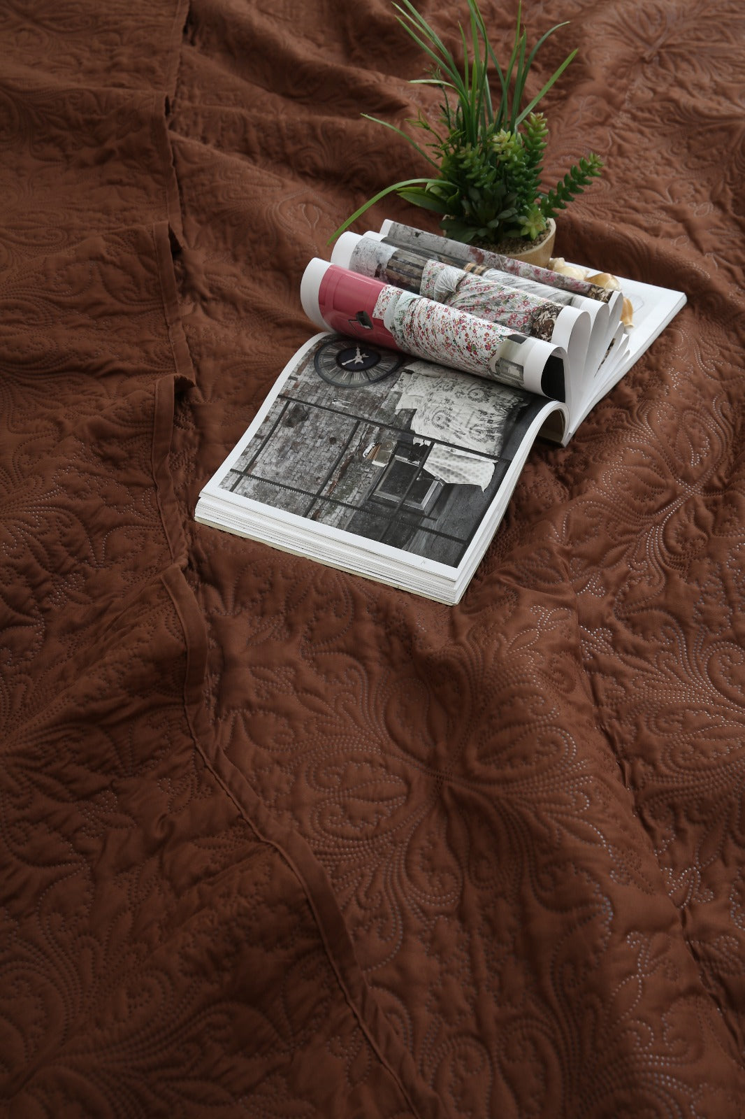 6 PCs Luxury Bed Spread Set-Brown Bed Spread Apricot