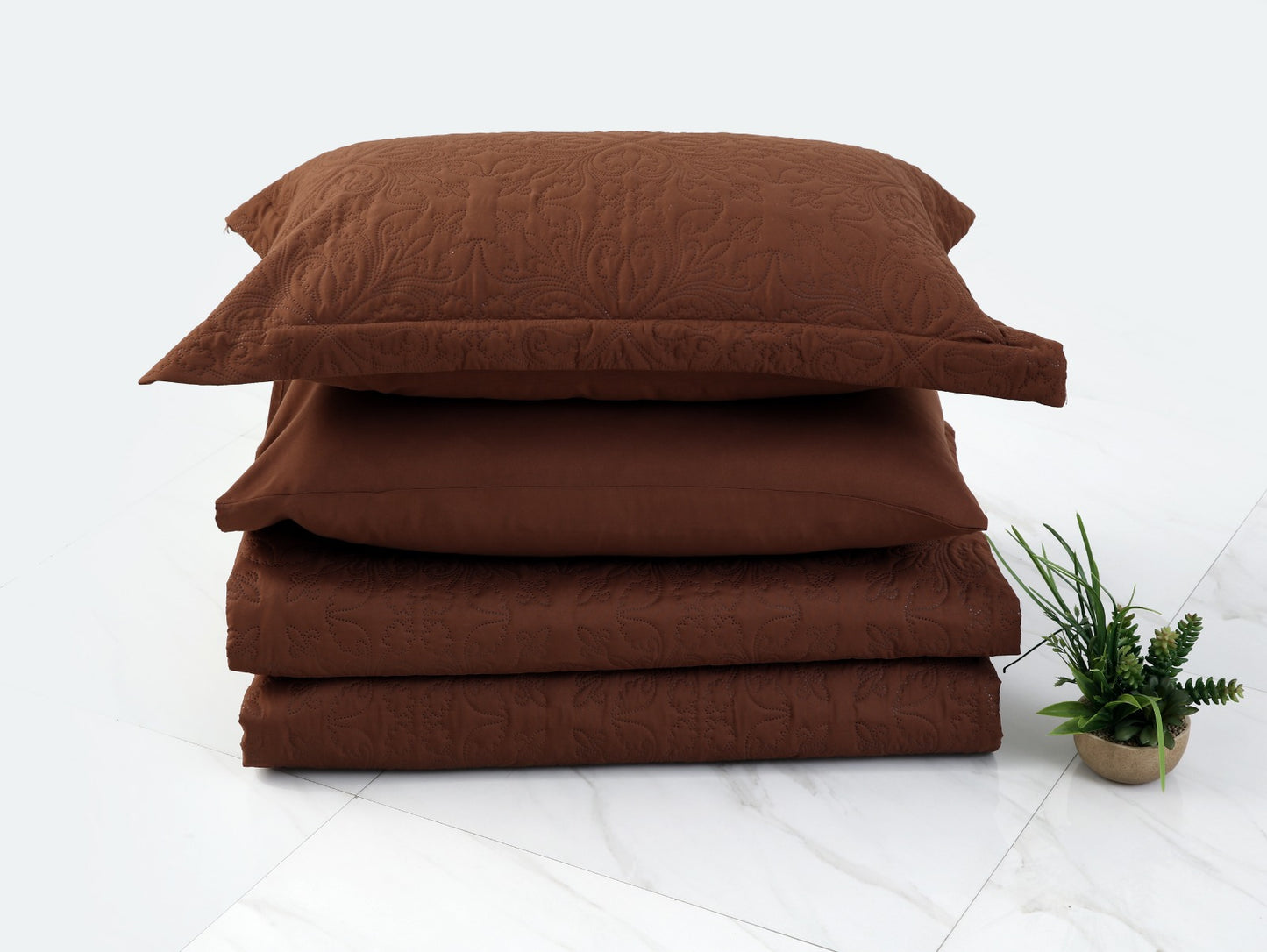 6 PCs Luxury Bed Spread Set-Brown Bed Spread Apricot