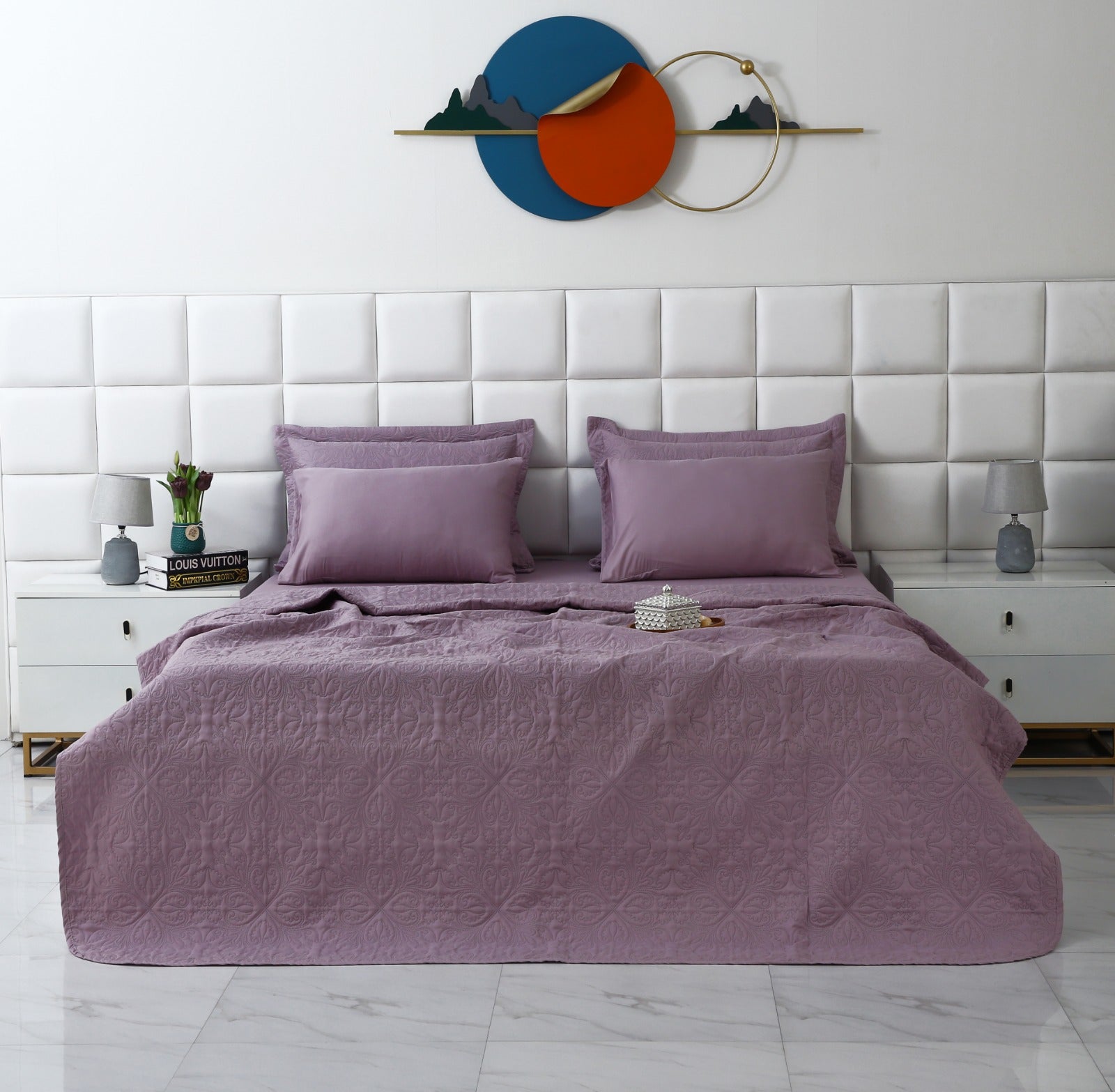 6 PCs Luxury Bed Spread Set-Mauve Bed Spread Apricot