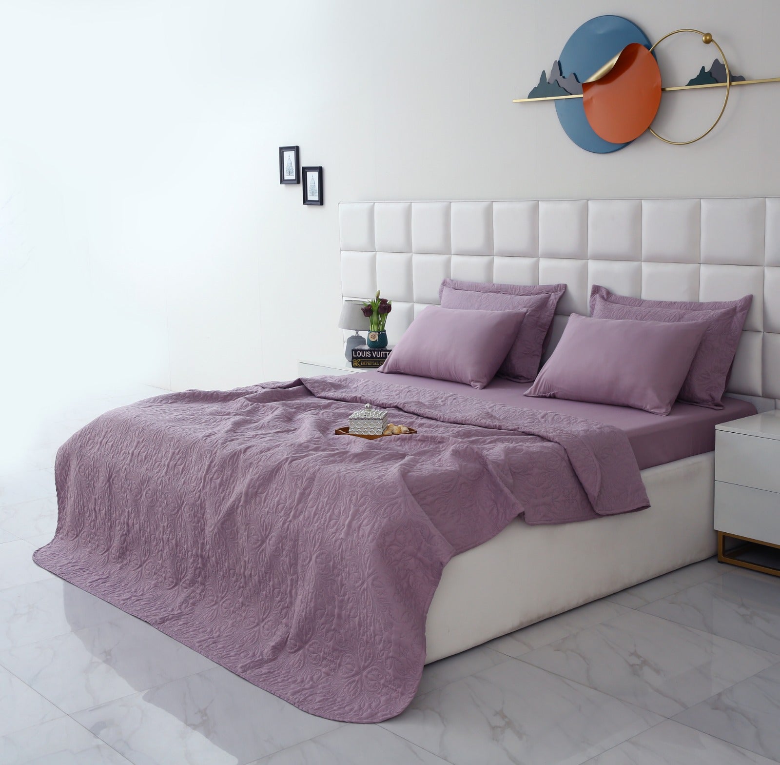 6 PCs Luxury Bed Spread Set-Mauve Bed Spread Apricot