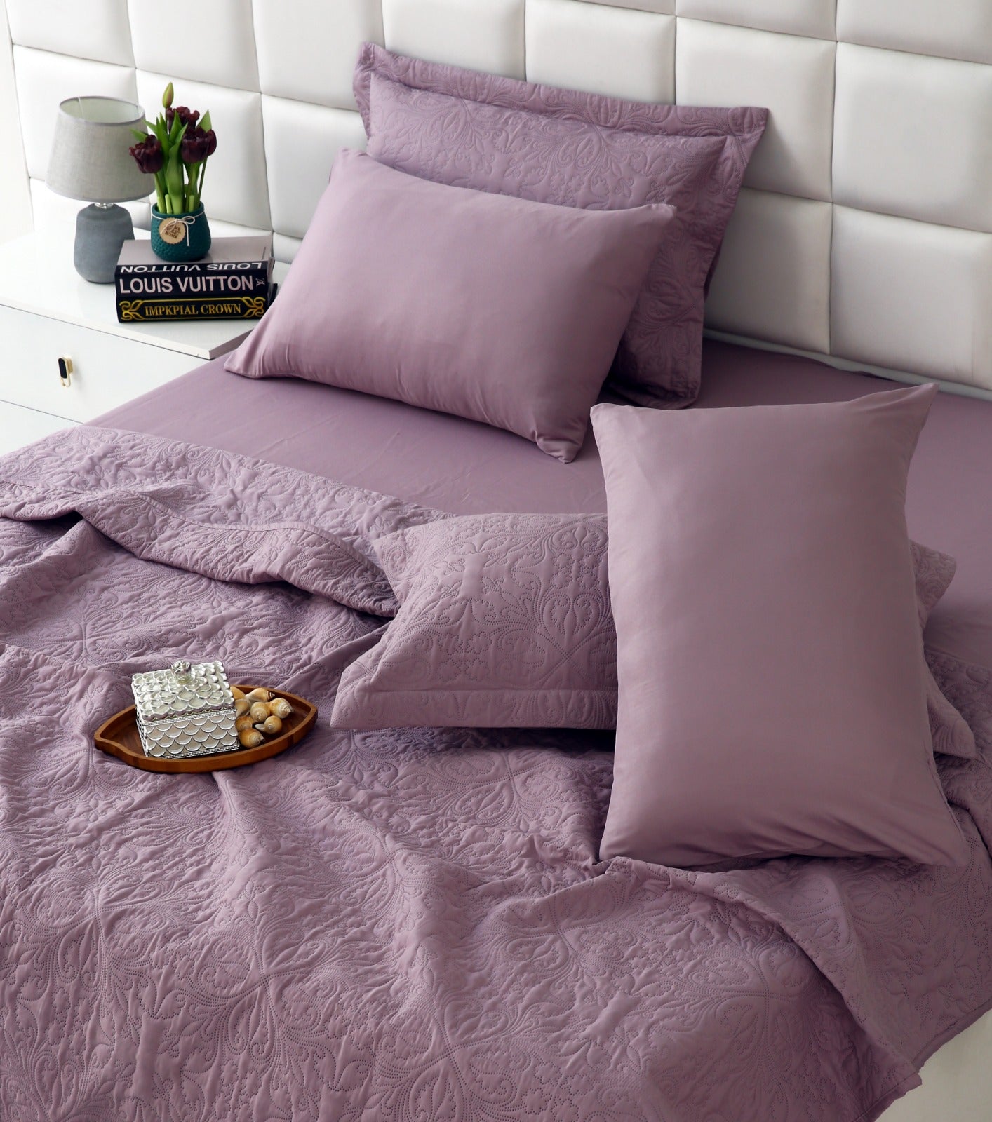 6 PCs Luxury Bed Spread Set-Mauve Bed Spread Apricot