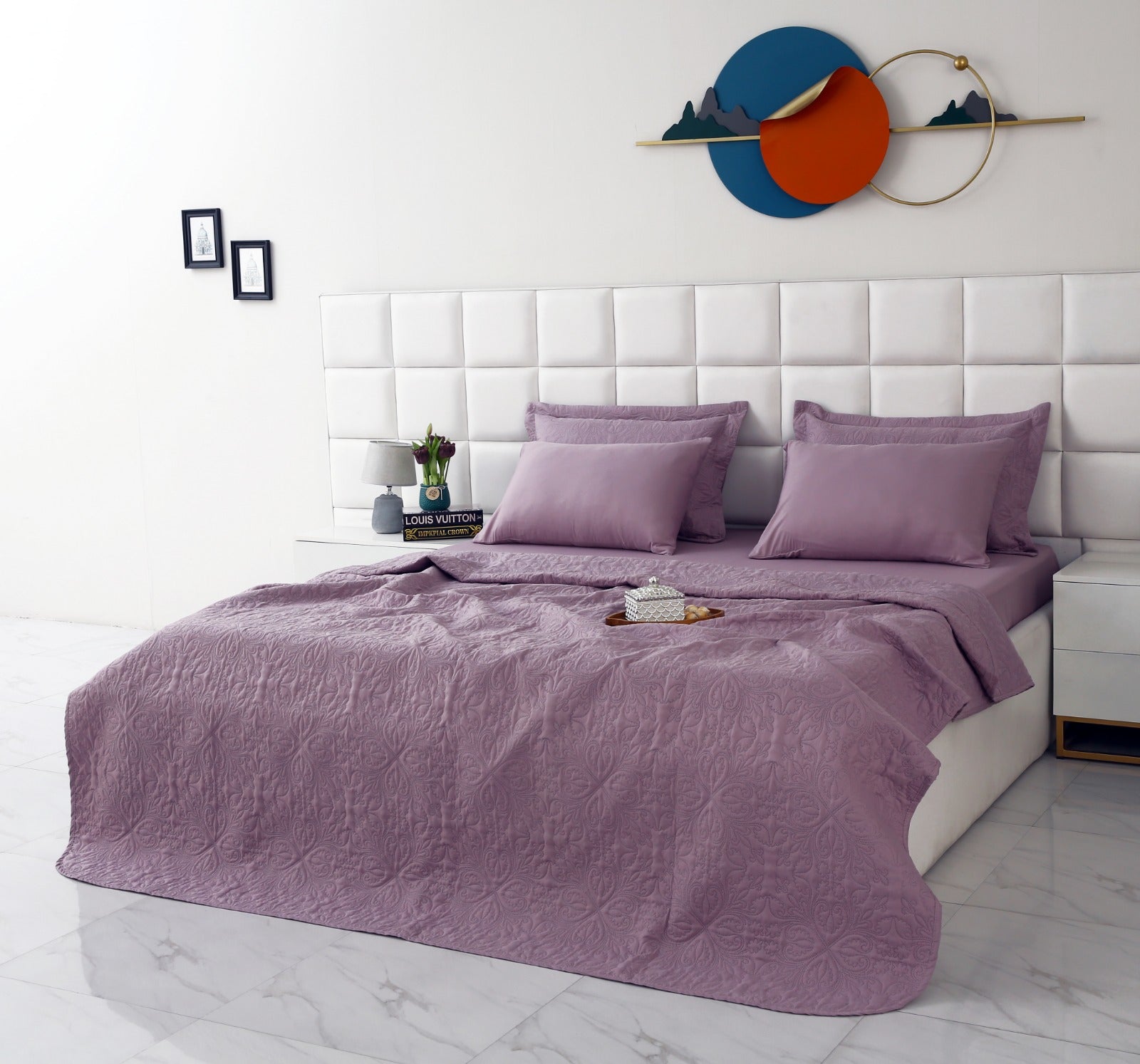 6 PCs Luxury Bed Spread Set-Mauve Bed Spread Apricot