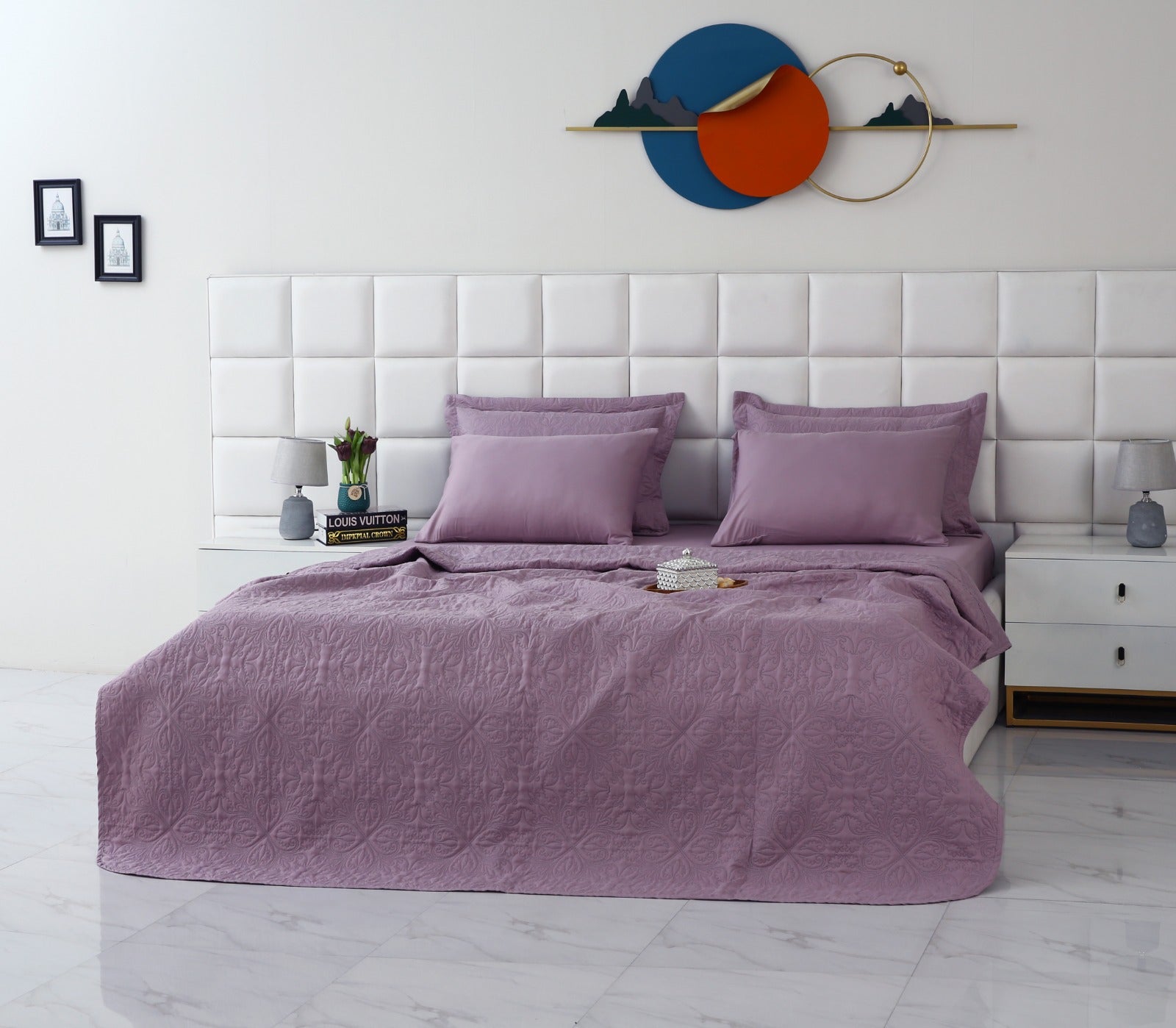 6 PCs Luxury Bed Spread Set-Mauve Bed Spread Apricot