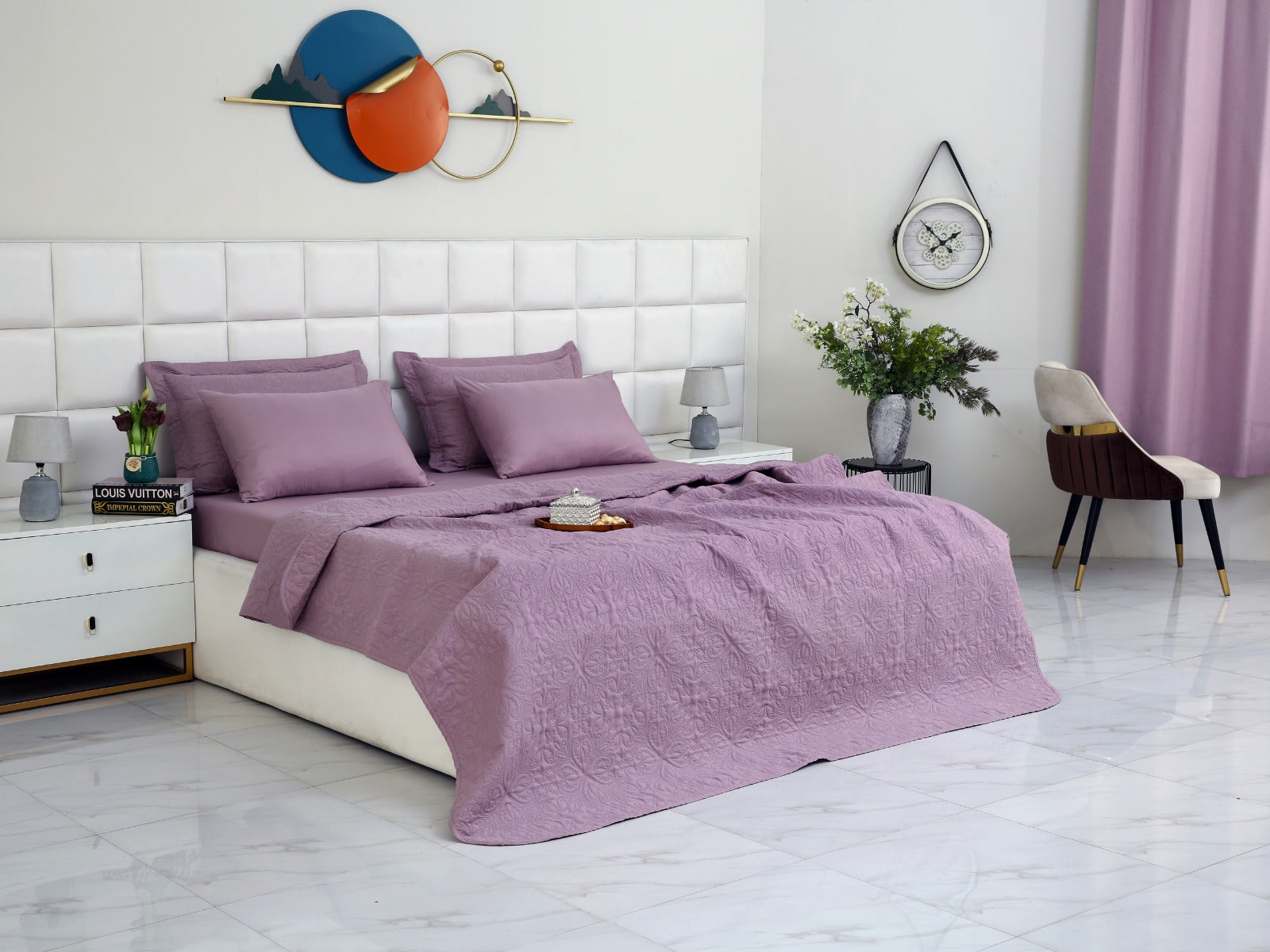 6 PCs Luxury Bed Spread Set-Mauve Bed Spread Apricot