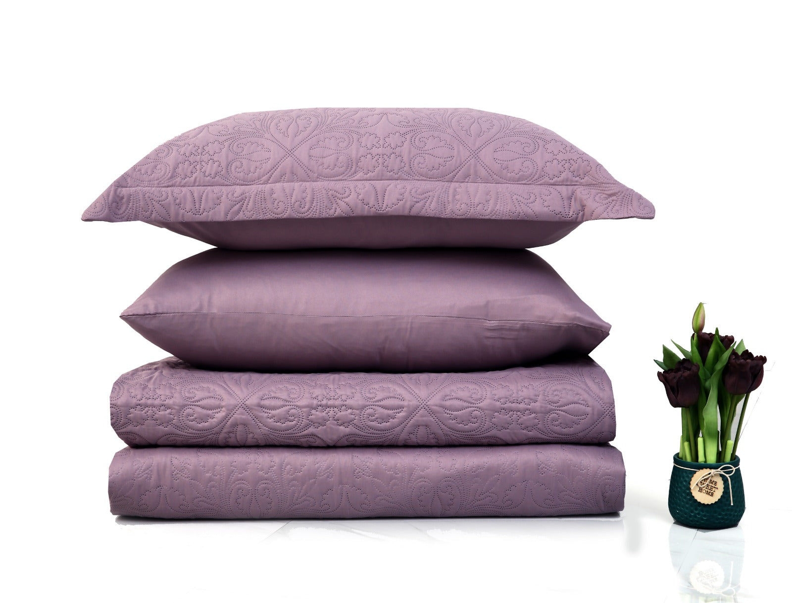 6 PCs Luxury Bed Spread Set-Mauve Bed Spread Apricot