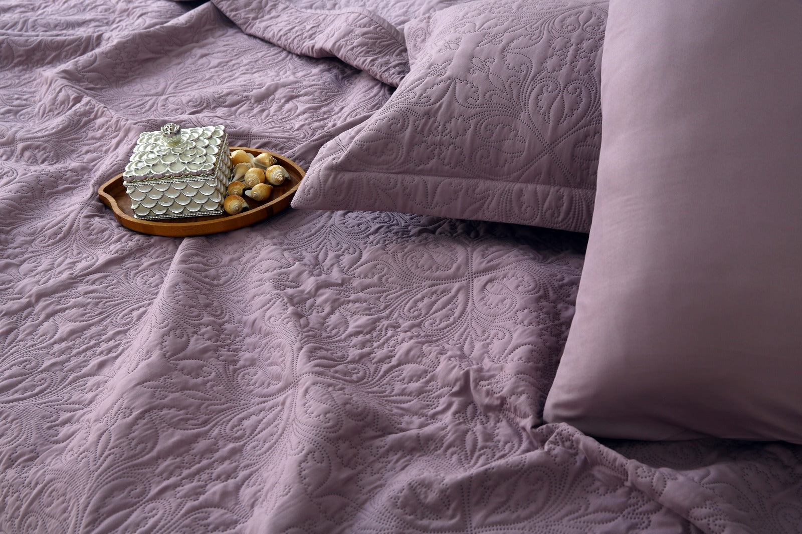6 PCs Luxury Bed Spread Set-Mauve Bed Spread Apricot