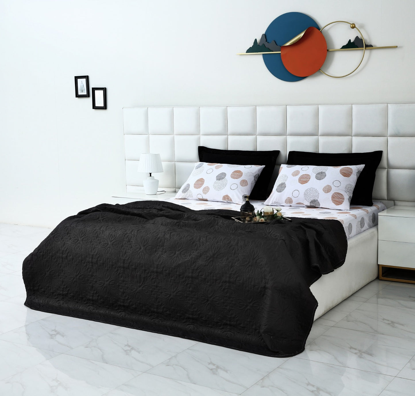 6 PCs Luxury Bed Spread Set-Circle Art Bed Spread Apricot