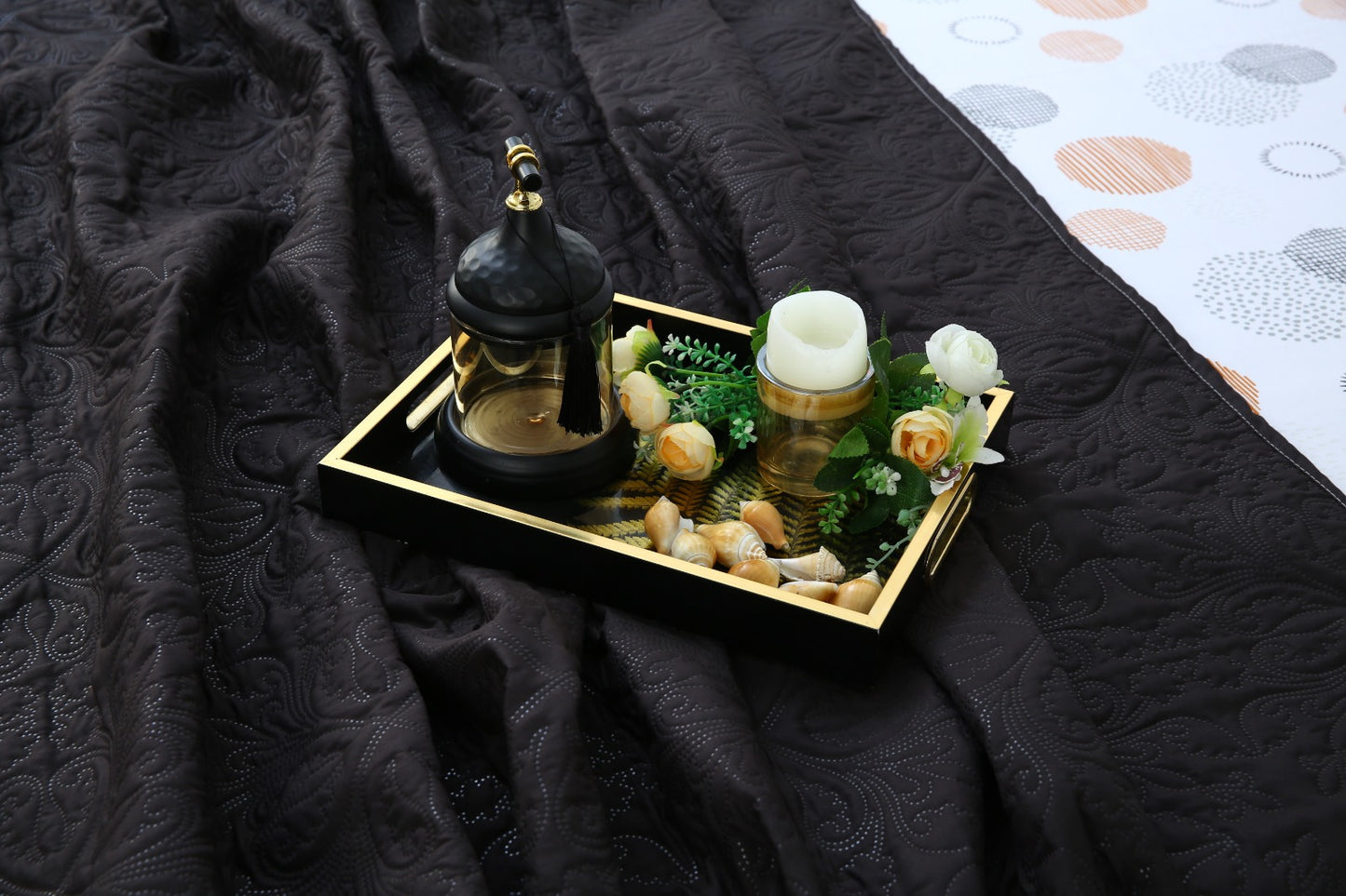6 PCs Luxury Bed Spread Set-Circle Art Bed Spread Apricot