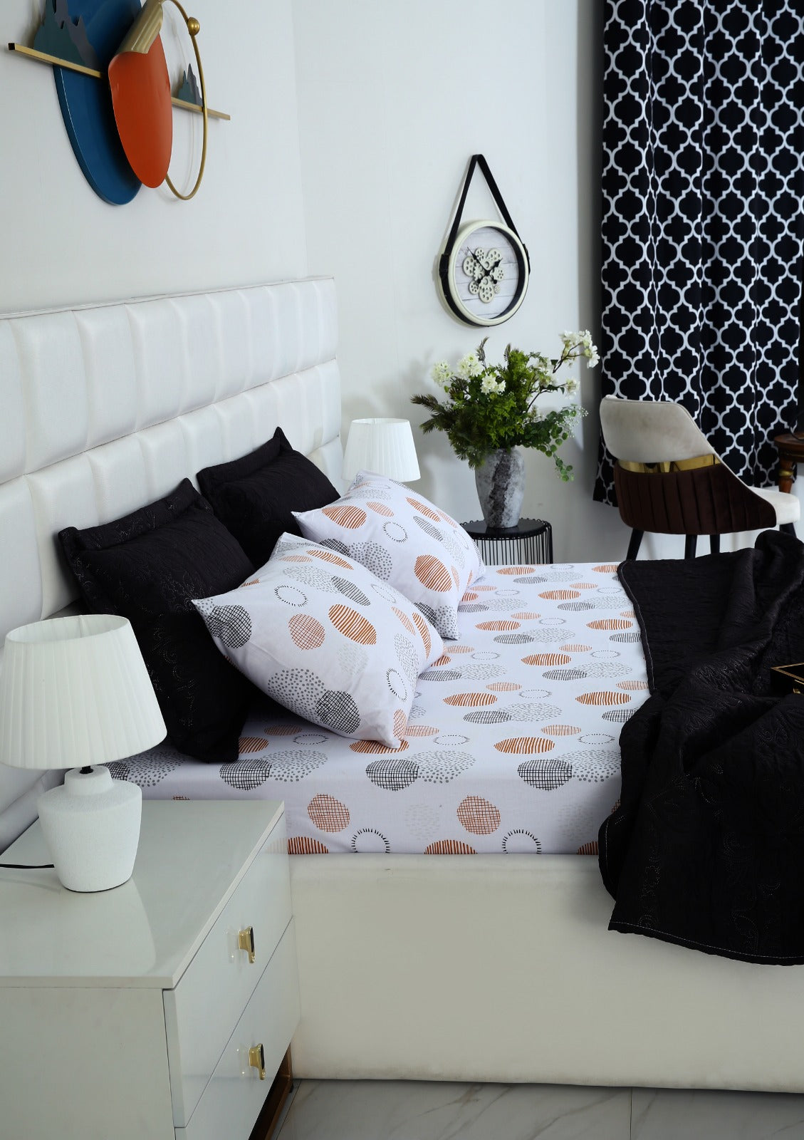 6 PCs Luxury Bed Spread Set-Circle Art Bed Spread Apricot