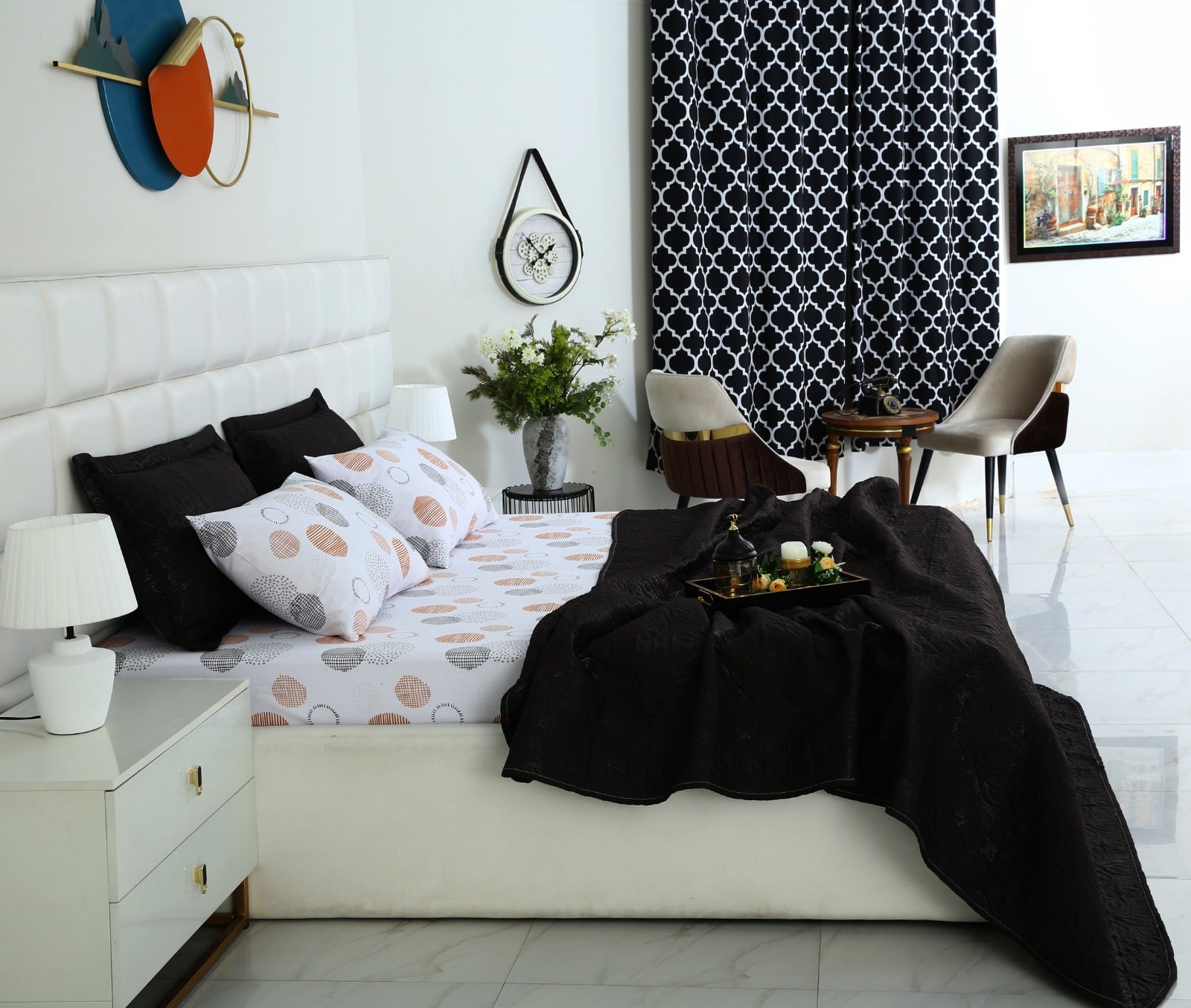 6 PCs Luxury Bed Spread Set-Circle Art Bed Spread Apricot