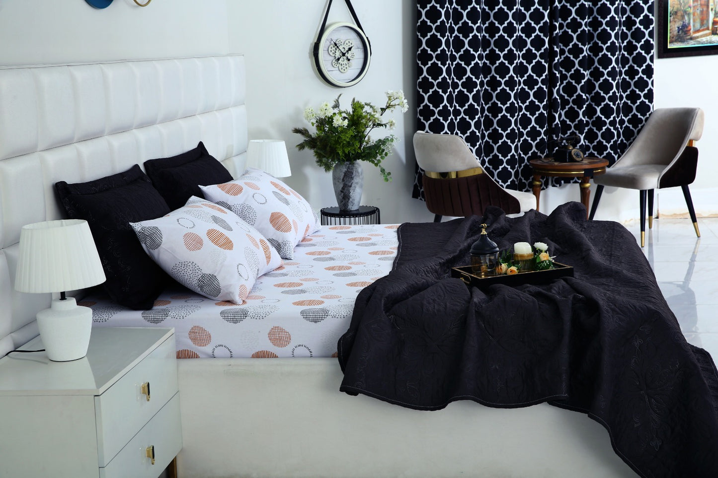 6 PCs Luxury Bed Spread Set-Circle Art Bed Spread Apricot