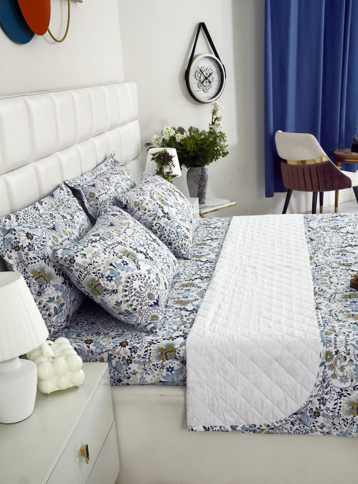 6 PCs Luxury Bed Spread Set-Blue Daisy Bed Spread Apricot