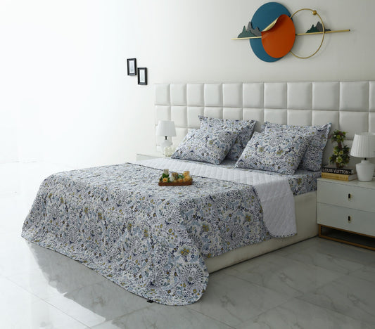6 PCs Luxury Bed Spread Set-Blue Daisy Bed Spread Apricot