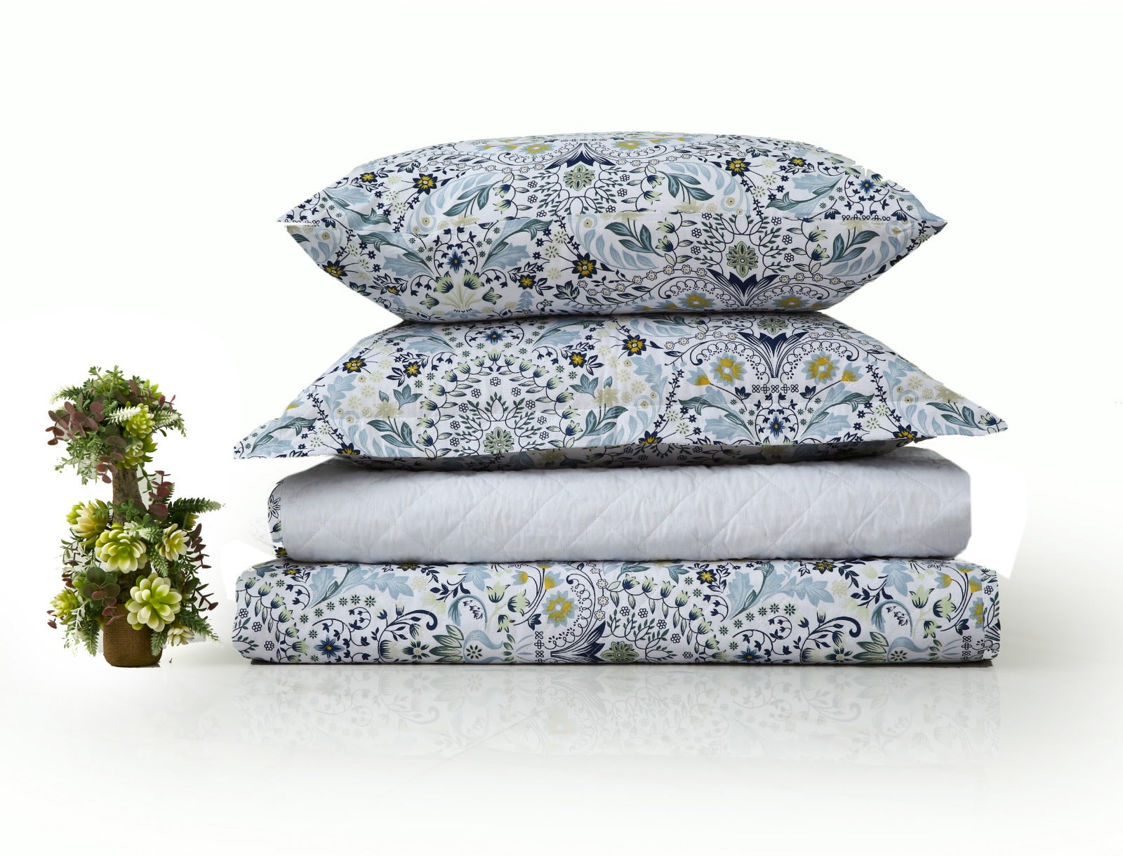 6 PCs Luxury Bed Spread Set-Blue Daisy Bed Spread Apricot