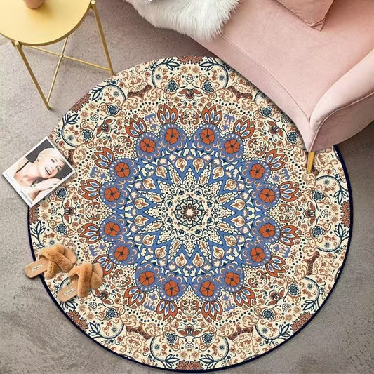 Living Room Rug Round-Ethnic Pattern Apricot
