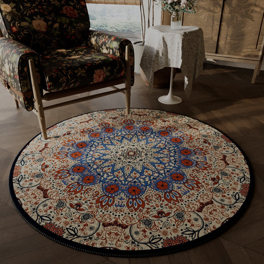 Living Room Rug Round-Ethnic Pattern Apricot