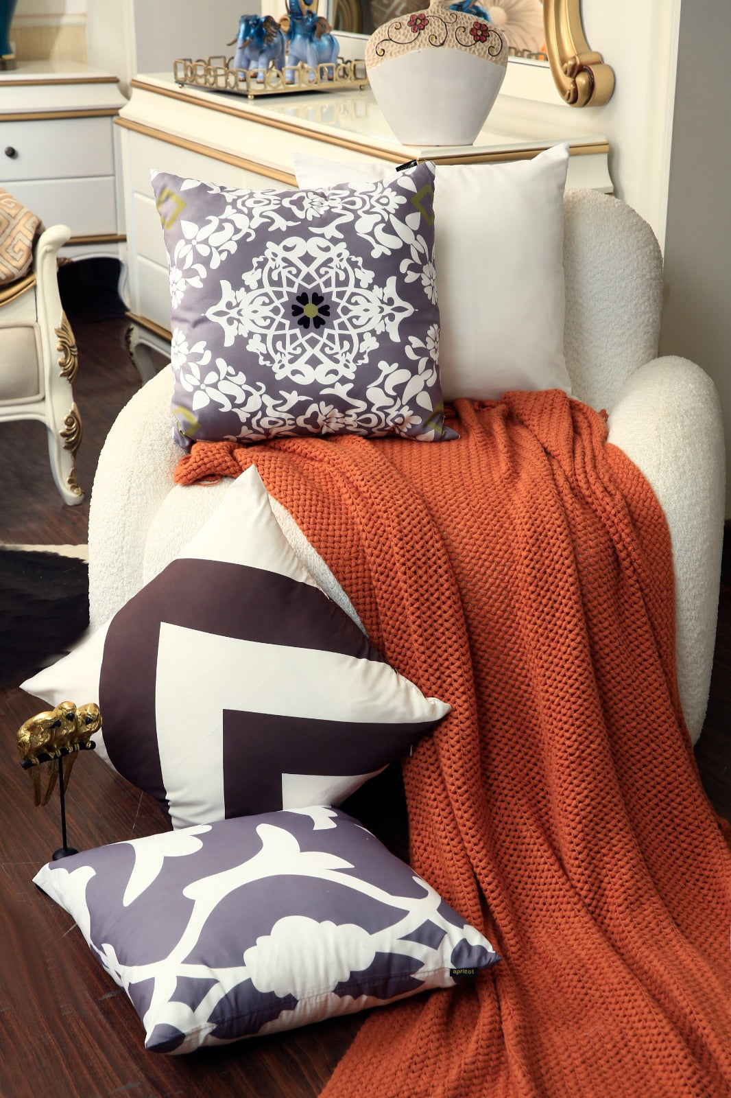 4 PCs Digital Printed Cotton Cushions-Moroccan Style cushions Apricot