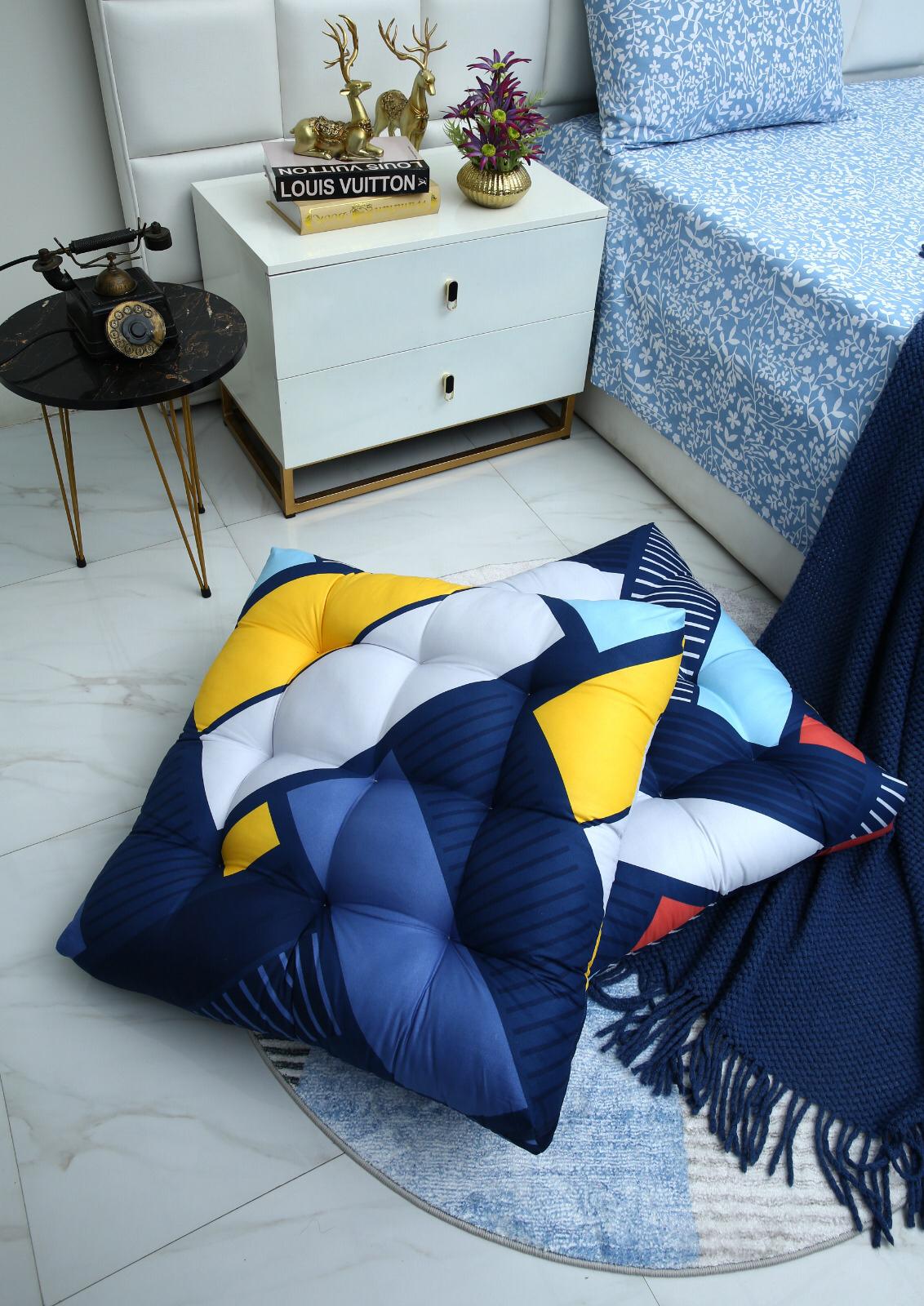 Digital Printed Square Floor Cushions-Rainbow ZigZag cushions Apricot
