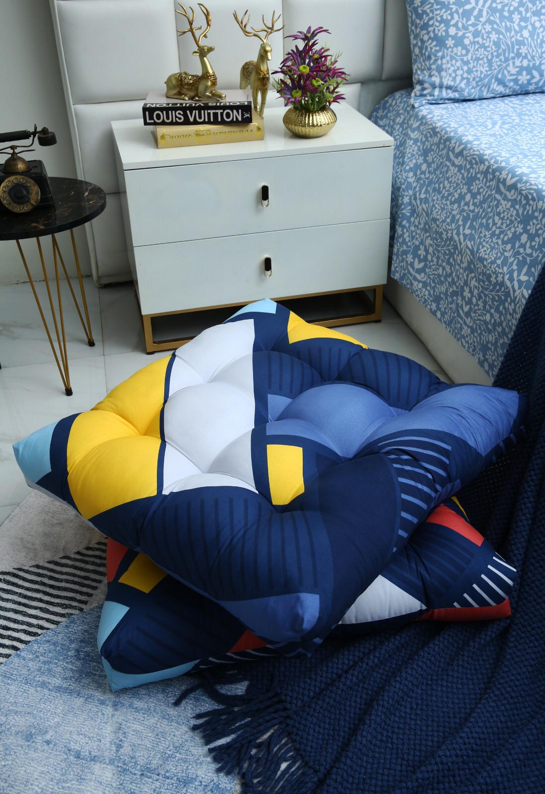 Digital Printed Square Floor Cushions-Rainbow ZigZag cushions Apricot