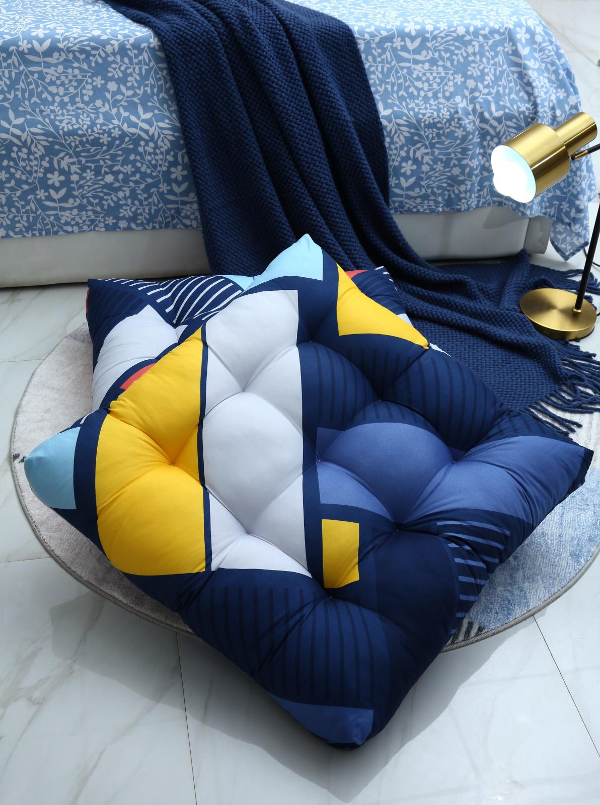 Digital Printed Square Floor Cushions-Rainbow ZigZag cushions Apricot