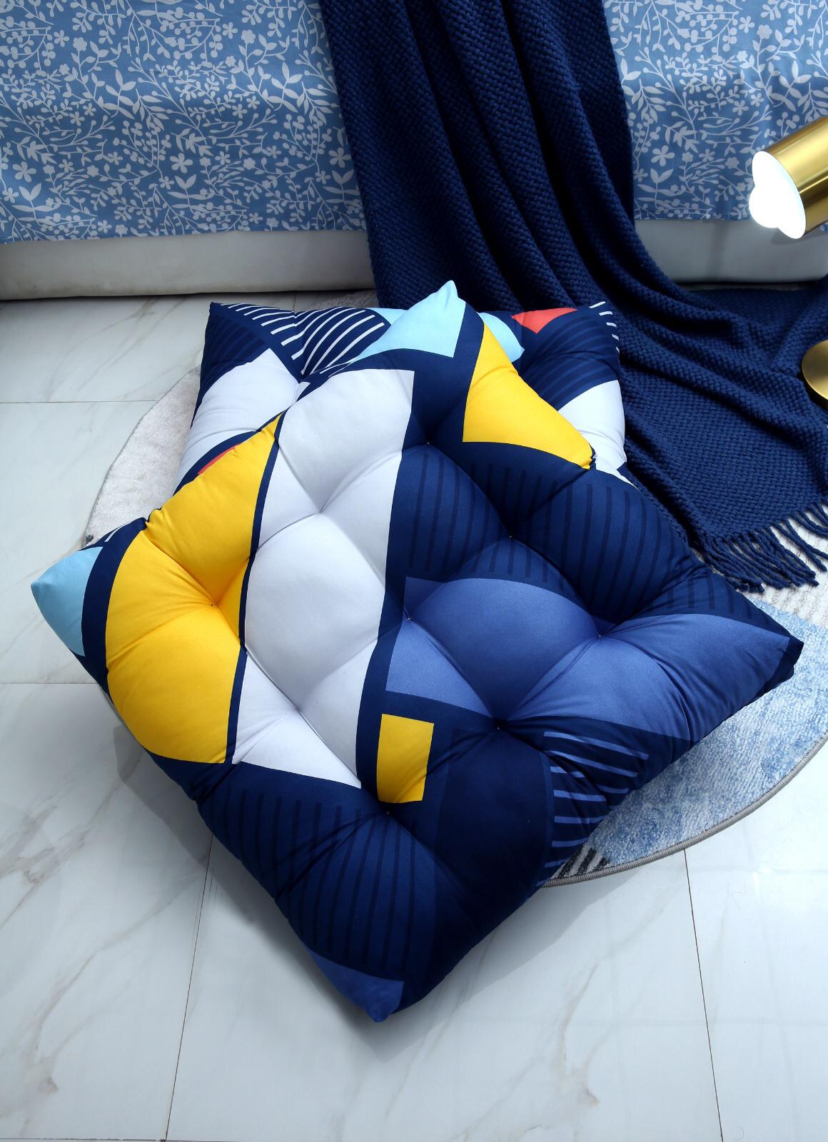 Digital Printed Square Floor Cushions-Rainbow ZigZag cushions Apricot