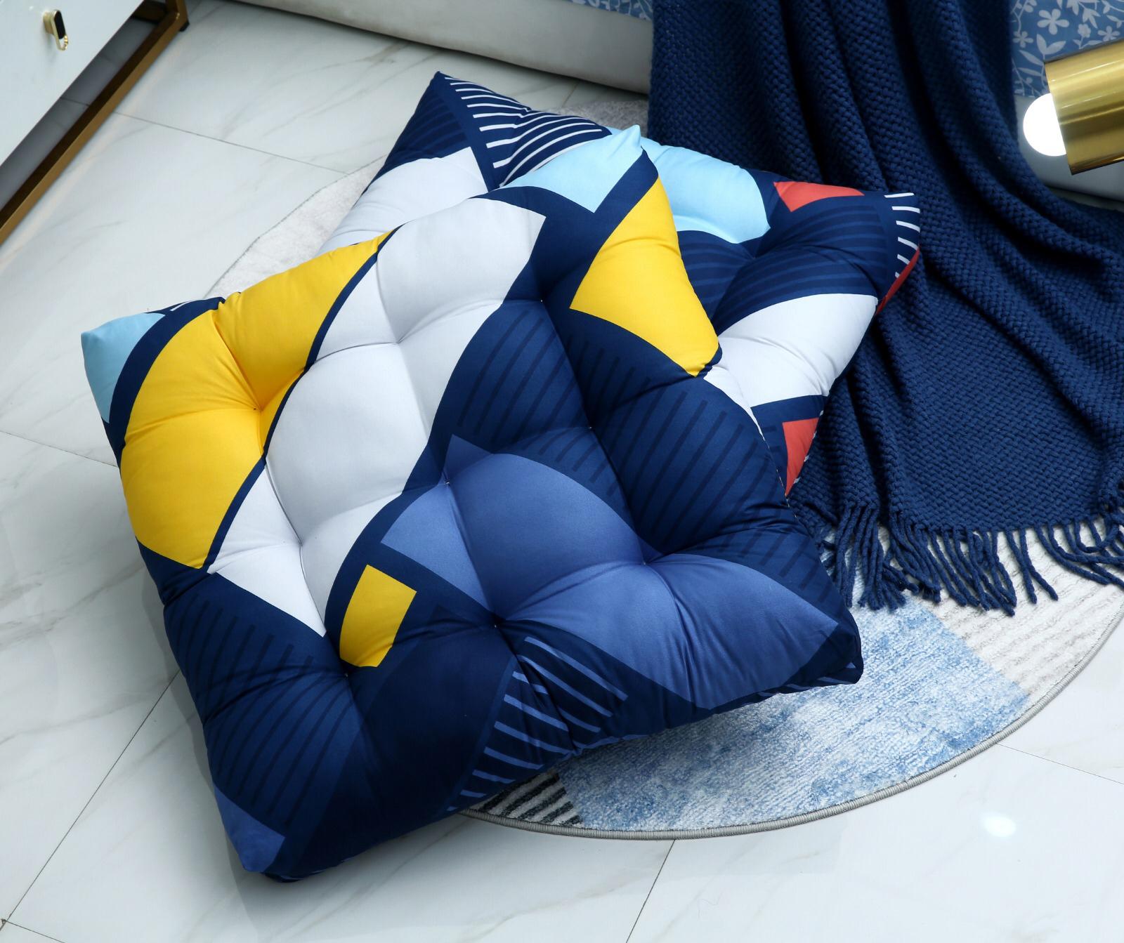 Digital Printed Square Floor Cushions-Rainbow ZigZag cushions Apricot