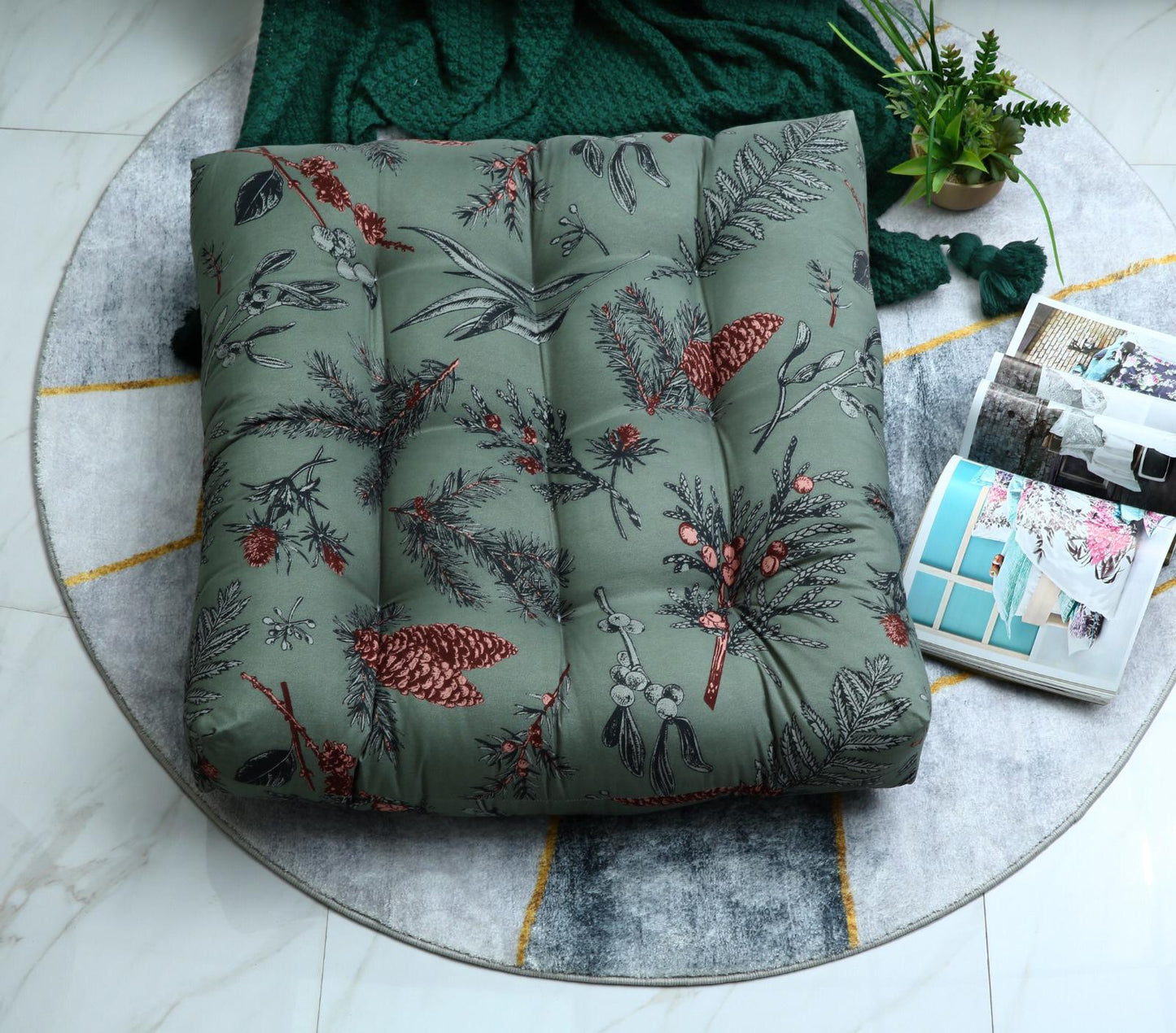 Digital Printed Square Floor Cushions-Summer Slumber cushions Apricot