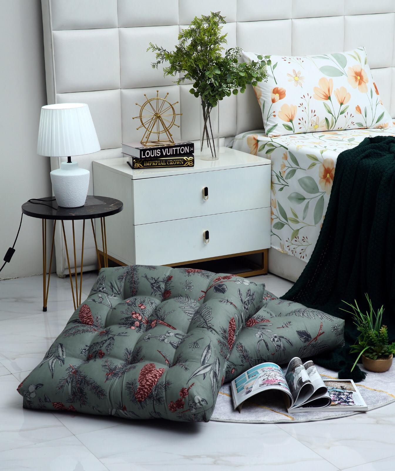 Digital Printed Square Floor Cushions-Summer Slumber cushions Apricot