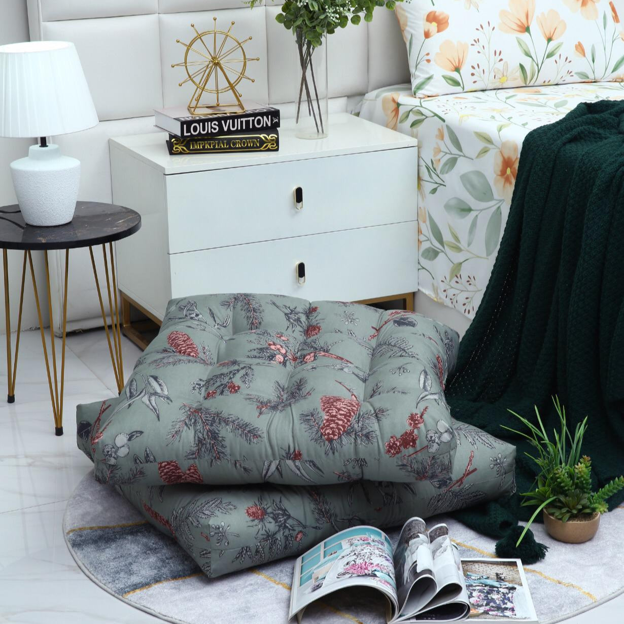Digital Printed Square Floor Cushions-Summer Slumber cushions Apricot