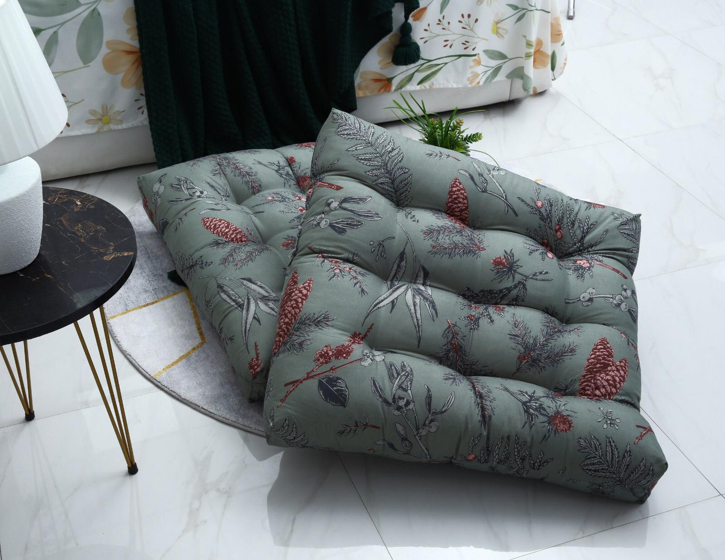 Digital Printed Square Floor Cushions-Summer Slumber cushions Apricot