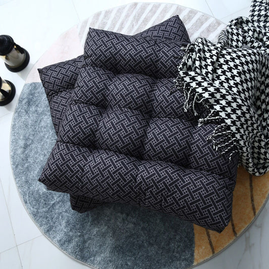 Digital Printed Square Floor Cushions-Plaid cushions Apricot