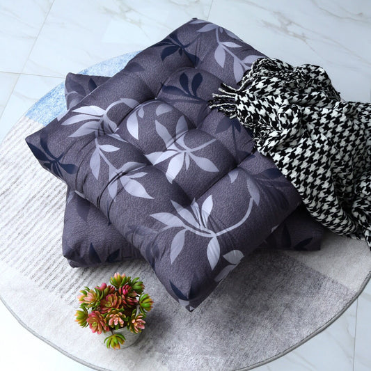 Digital Printed Square Floor Cushions-Grey Leaf cushions Apricot
