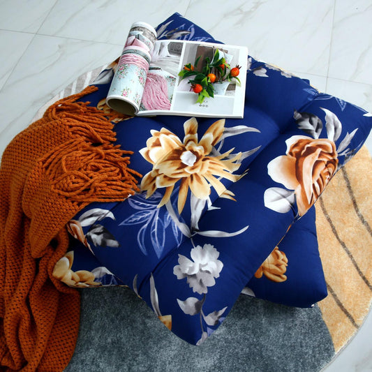 Digital Printed Square Floor Cushions-Ethnic Flowers cushions Apricot