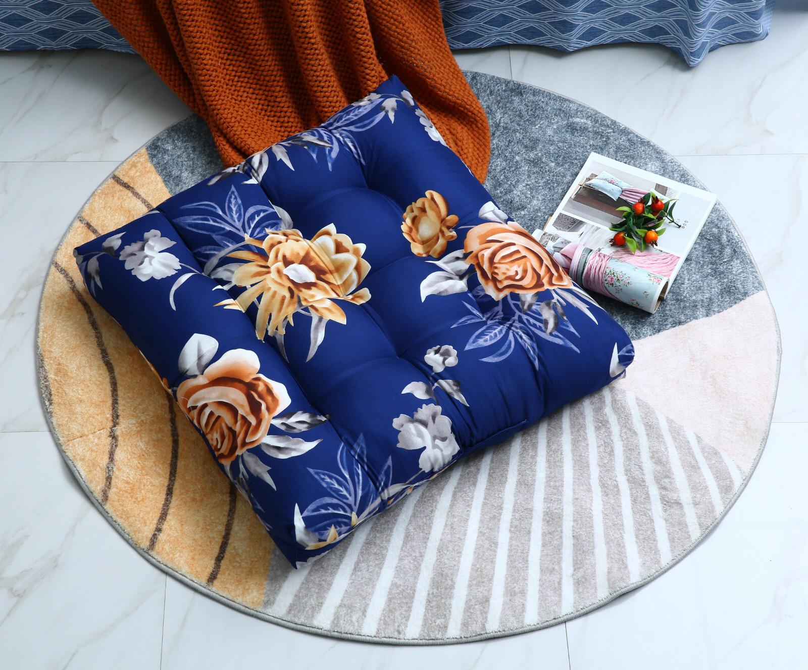 Digital Printed Square Floor Cushions-Ethnic Flowers cushions Apricot