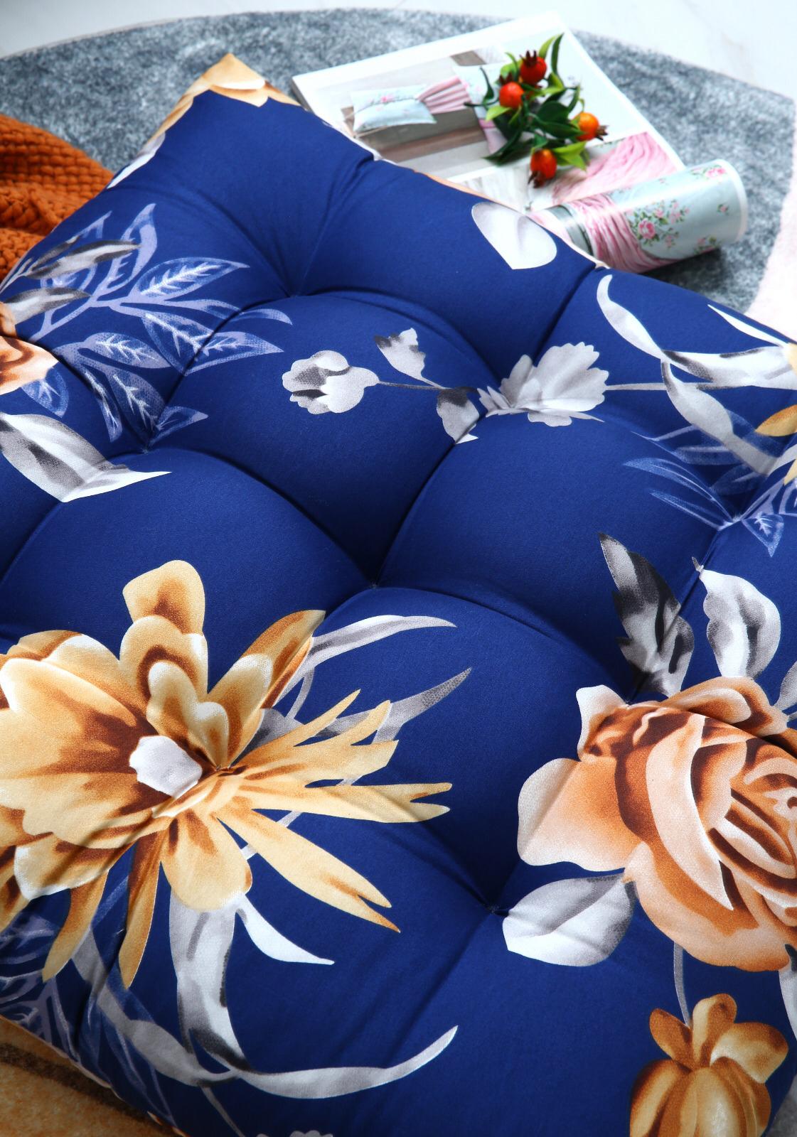Digital Printed Square Floor Cushions-Ethnic Flowers cushions Apricot