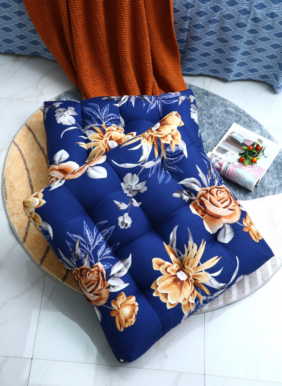 Digital Printed Square Floor Cushions-Ethnic Flowers cushions Apricot