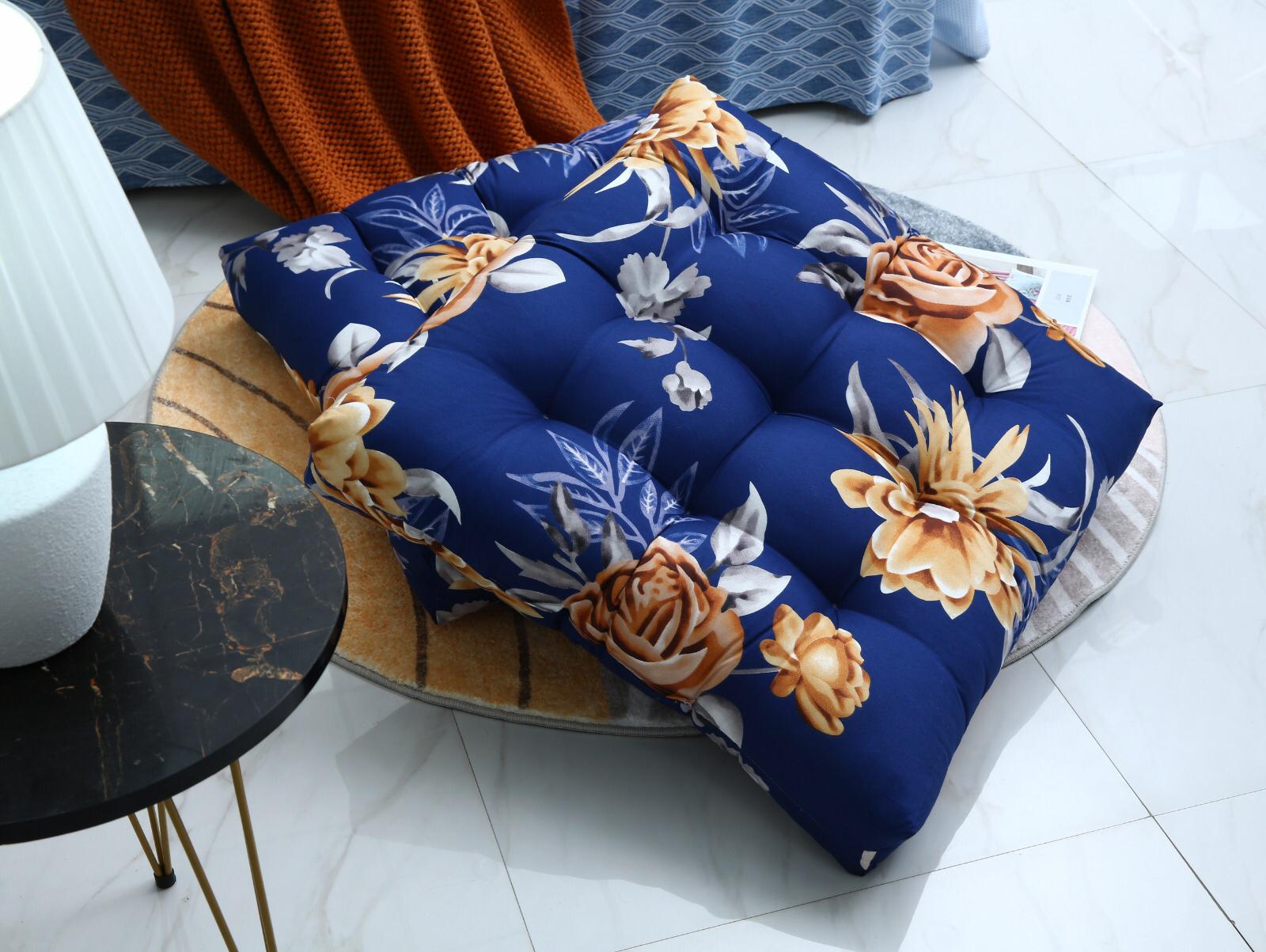 Digital Printed Square Floor Cushions-Ethnic Flowers cushions Apricot