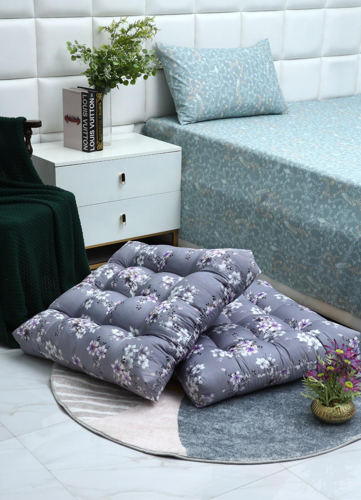Digital Printed Square Floor Cushions-White Rose cushions Apricot