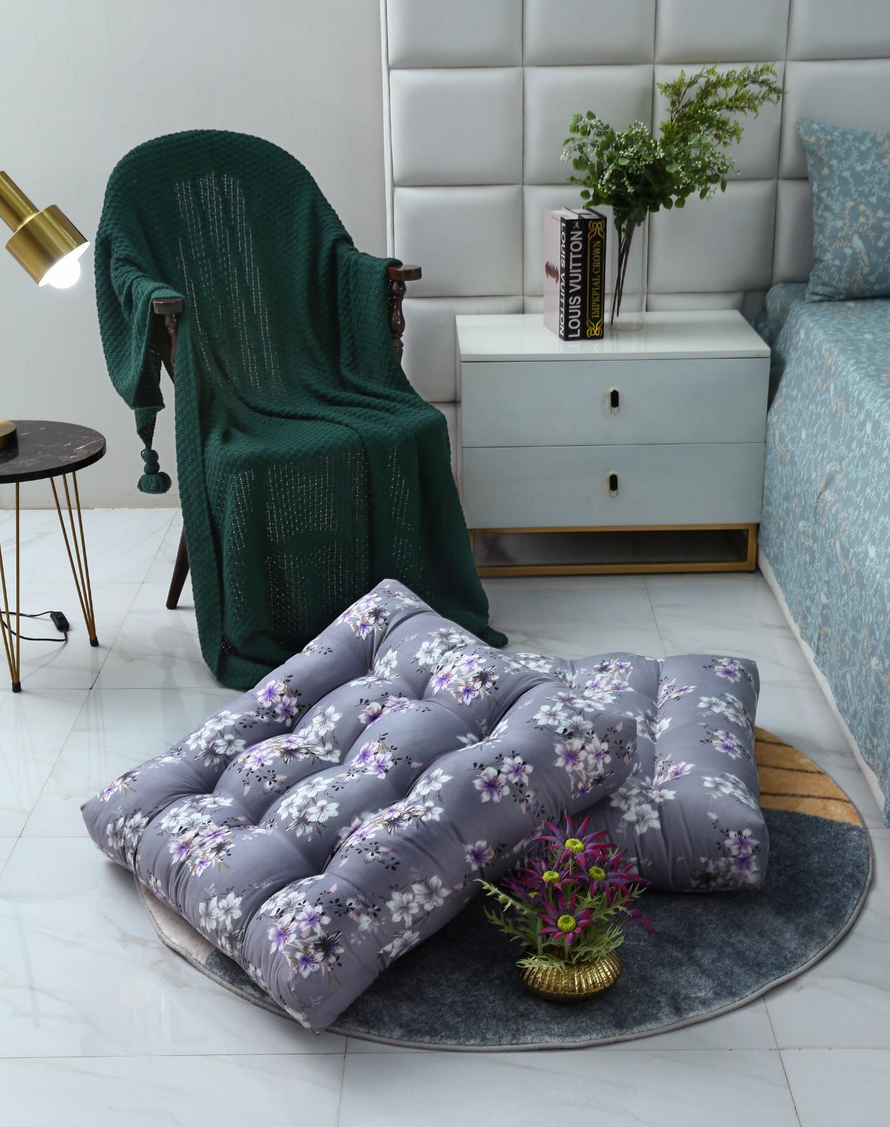 Digital Printed Square Floor Cushions-White Rose cushions Apricot