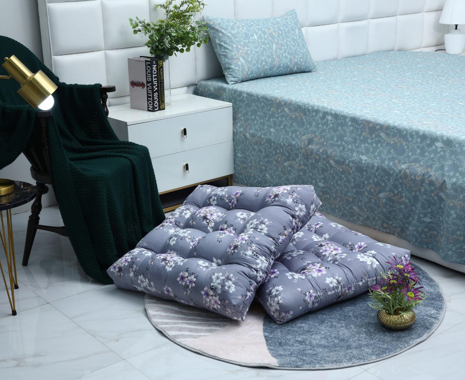 Digital Printed Square Floor Cushions-White Rose cushions Apricot