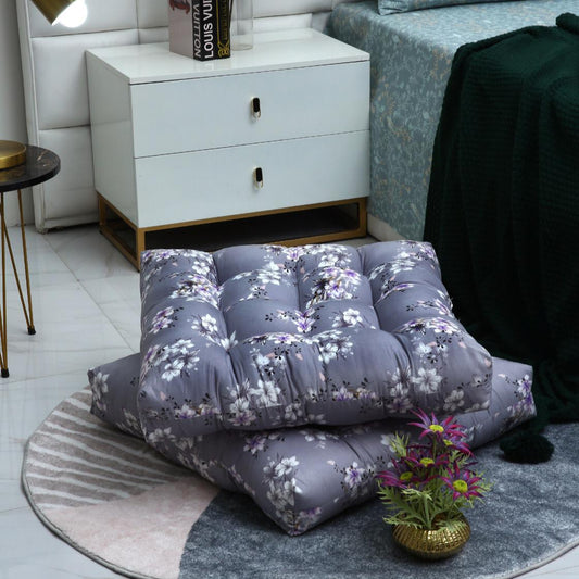 Digital Printed Square Floor Cushions-White Rose cushions Apricot
