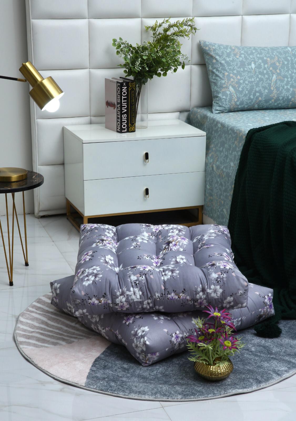 Digital Printed Square Floor Cushions-White Rose cushions Apricot